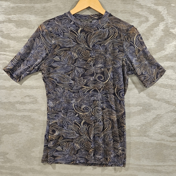 Johnny Was Jade Top L Whimsical Short Sleeve Semi Sheer Crew Neck Floral/Paisley - Picture 4 of 10